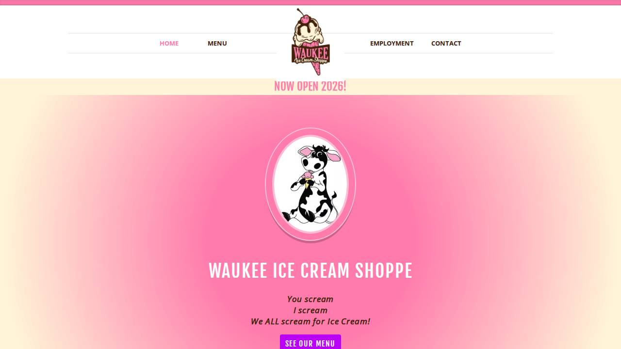 Waukee Ice Cream Shoppe website screenshot