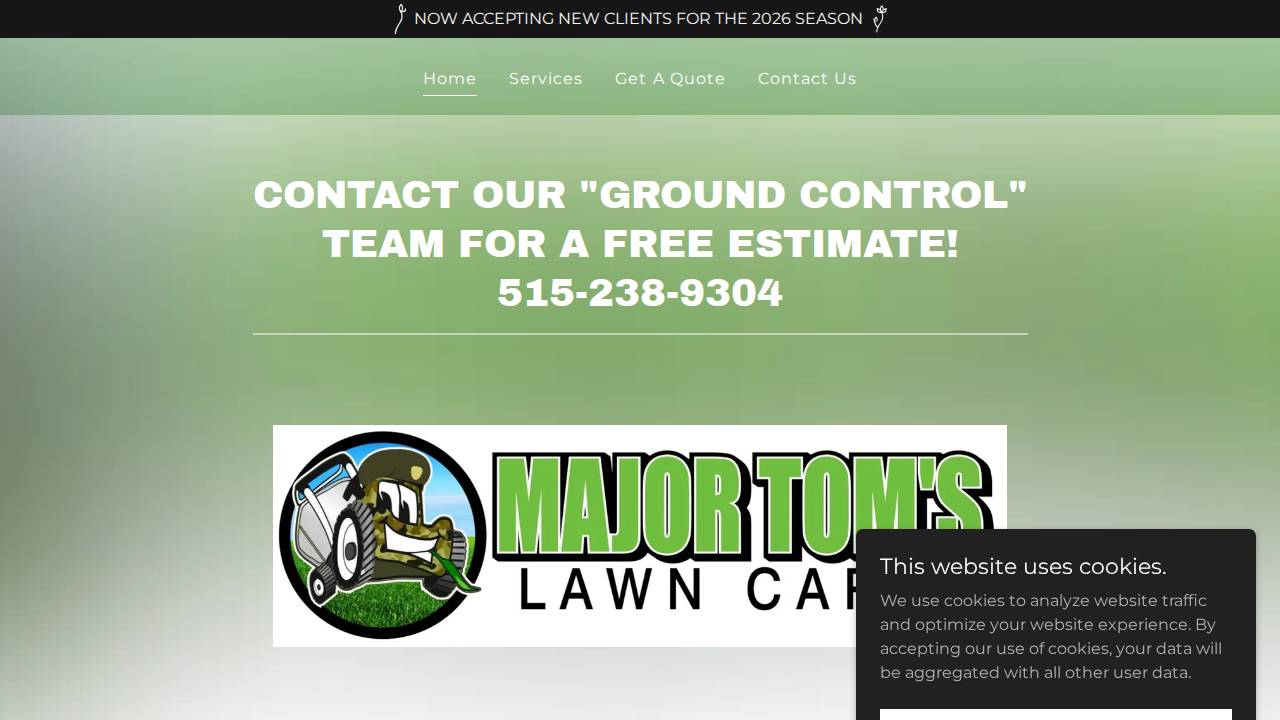 Major Toms Lawn Care website screenshot