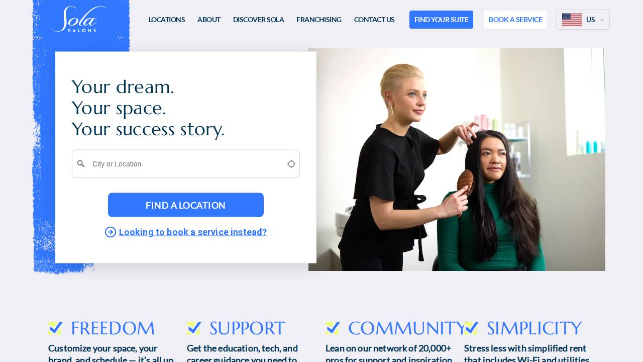 Sola Salons website screenshot