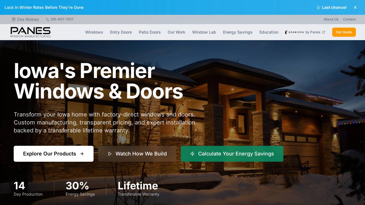 Panes Window Manufacturing Us Inc. website screenshot