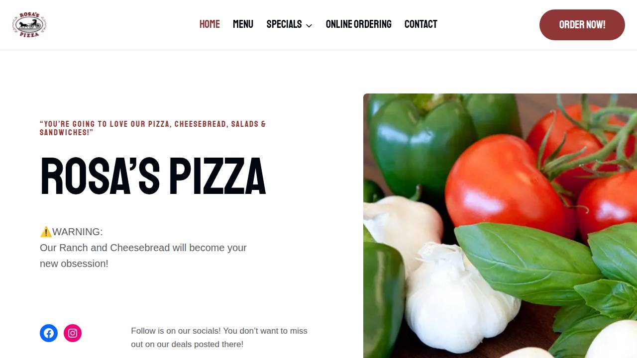 Rosatis Pizza website screenshot