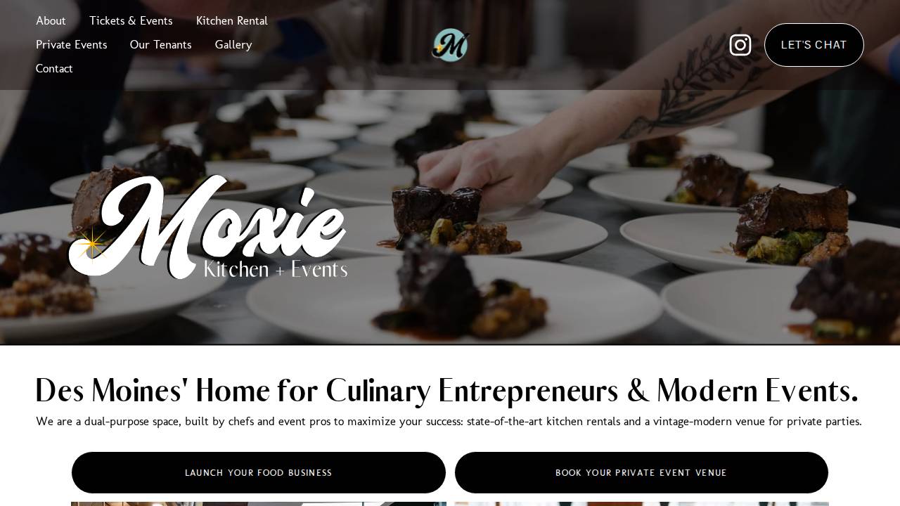 Moxie Kitchen + Events website screenshot