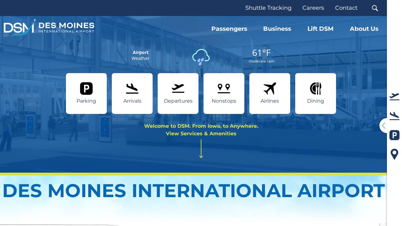 Dsm Airport website screenshot