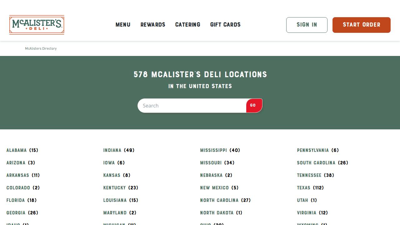 McAlister's Deli website screenshot