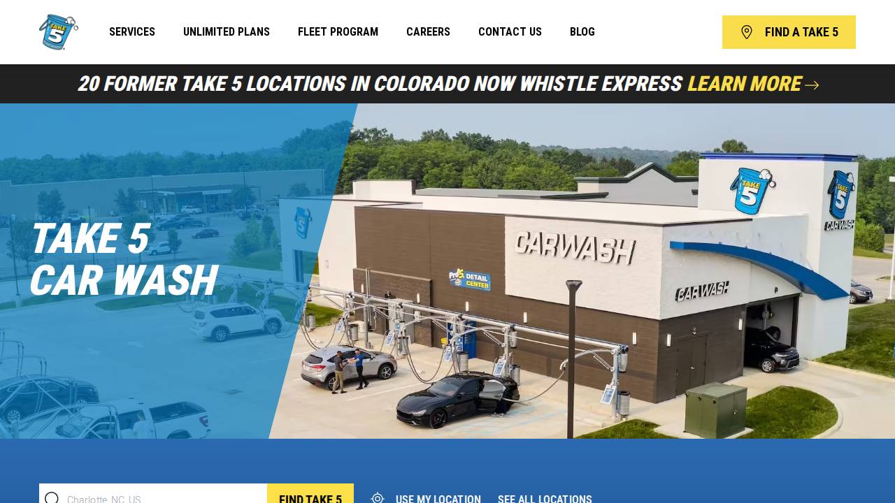 Take 5 Car Wash website screenshot