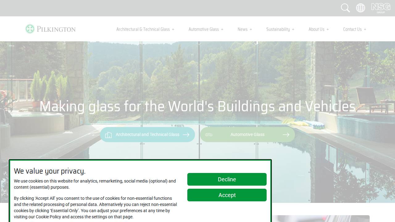 Pilkington North America Inc. website screenshot