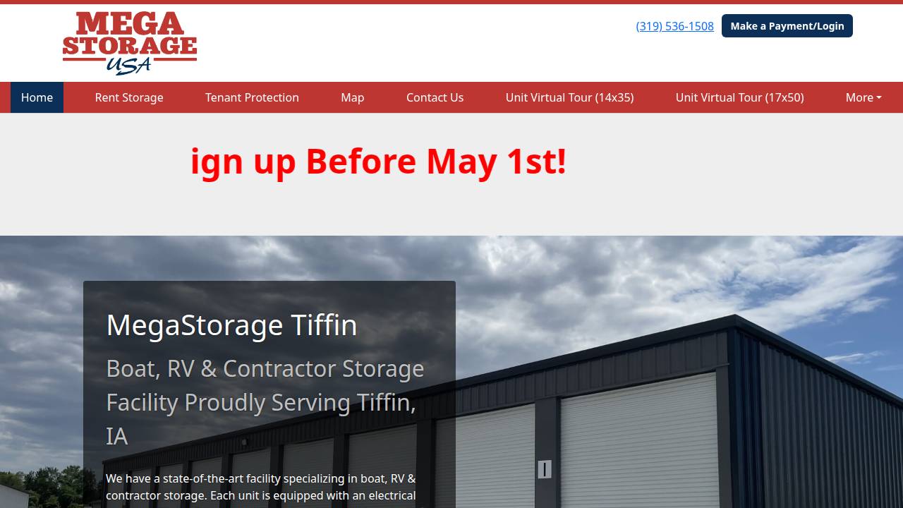 Megastorage Tiffin Ia website screenshot