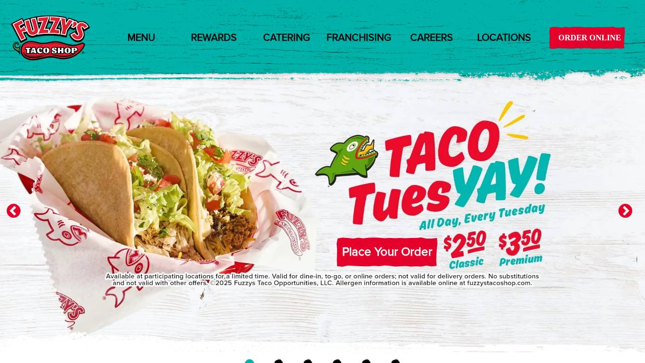 Fuzzys Taco Shop website screenshot