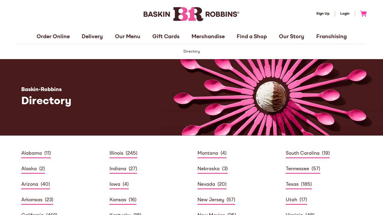 Baskin Robbins website screenshot