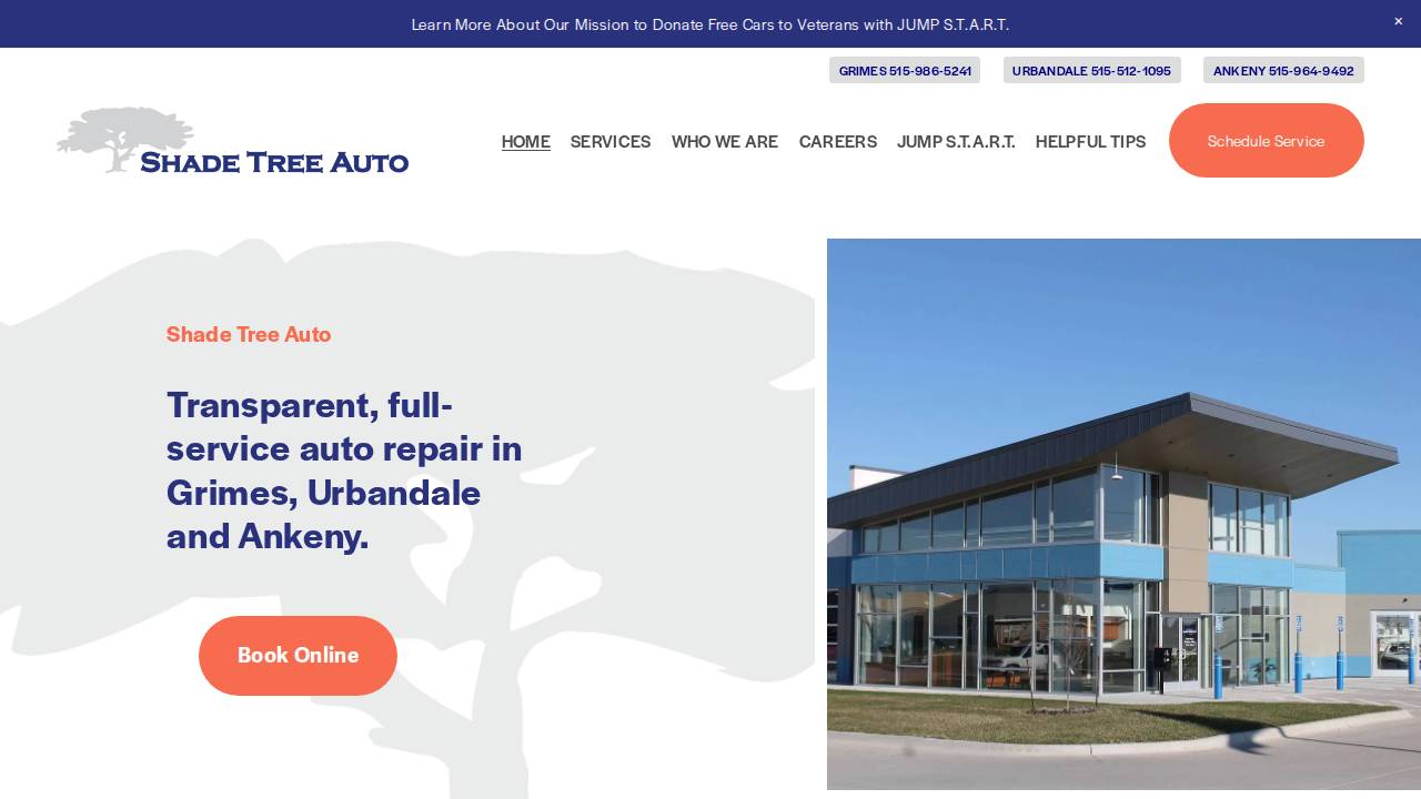 Shade Tree Auto Ankeny website screenshot