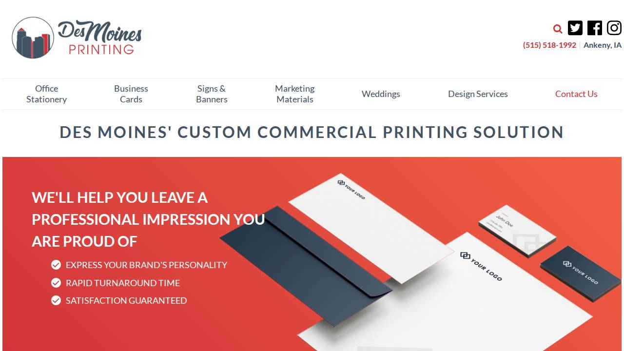 Des Moines Printing website screenshot