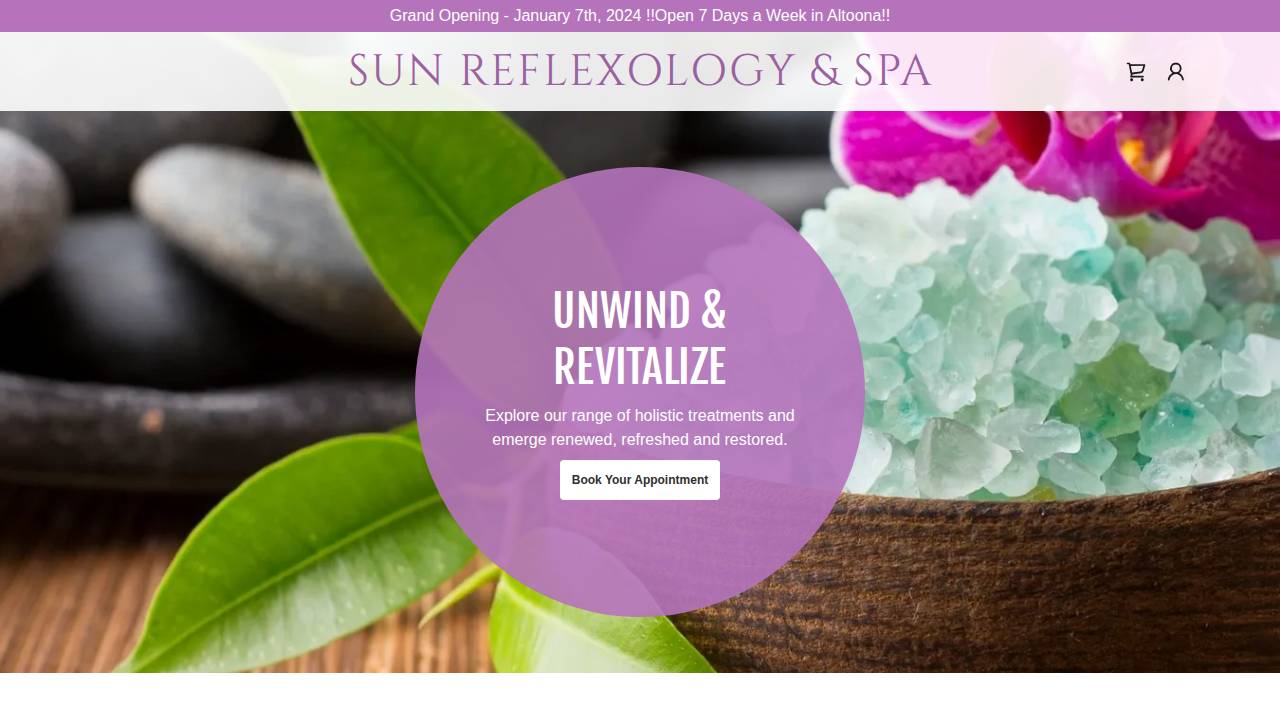 Sun Reflexology & Spa LLC website screenshot