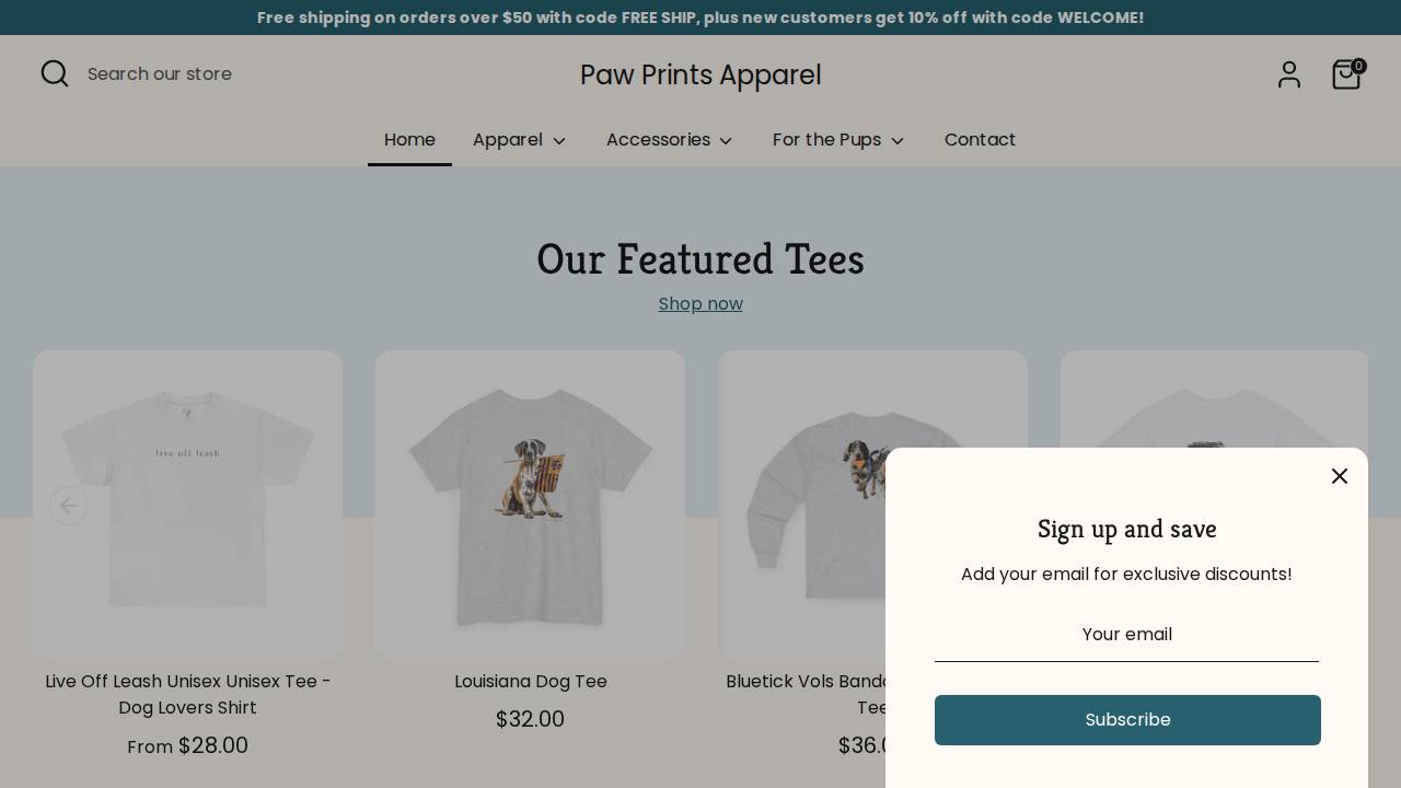 Paw Print Apparel website screenshot