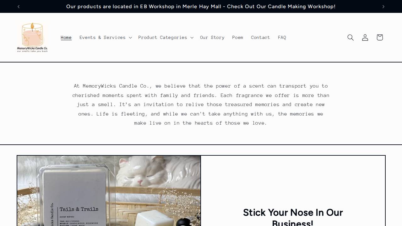 Memorywicks Candle Co. website screenshot