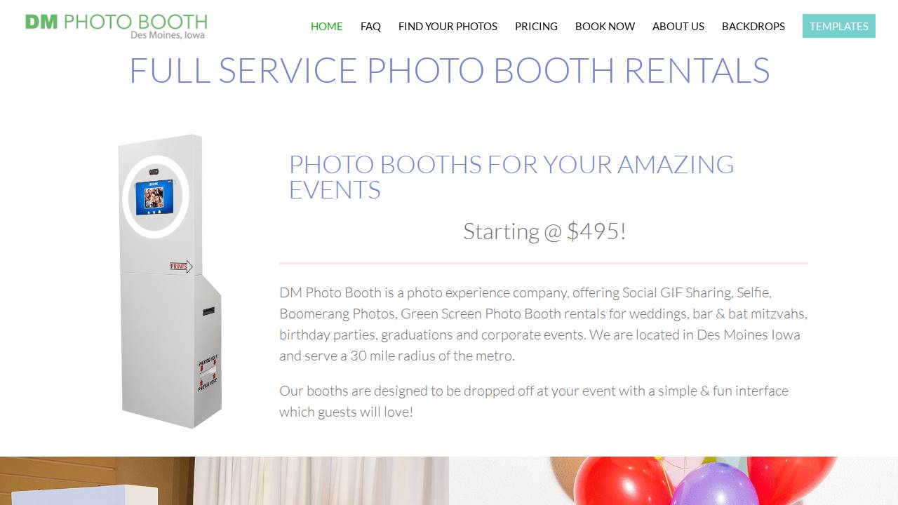 Des Moines Photo Booth Company LLC website screenshot
