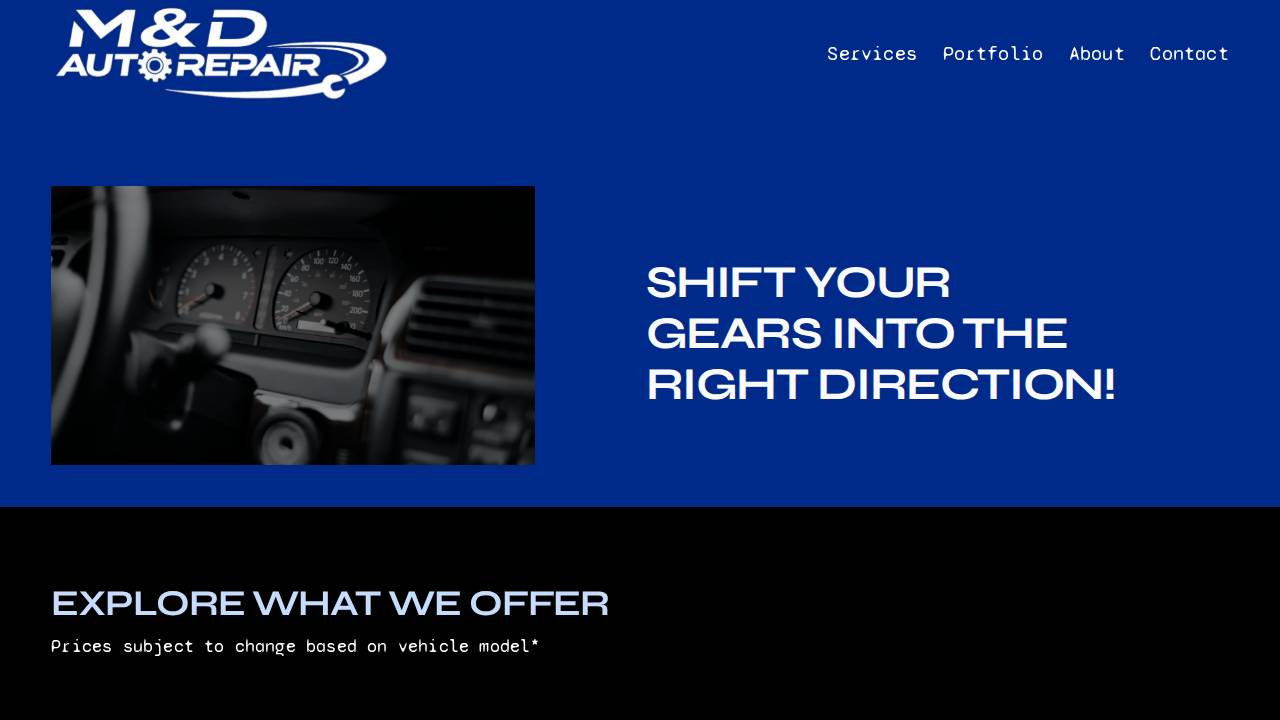 M&D Auto Repair website screenshot