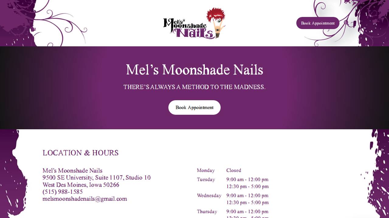 Mel's Moonshade Nails website screenshot