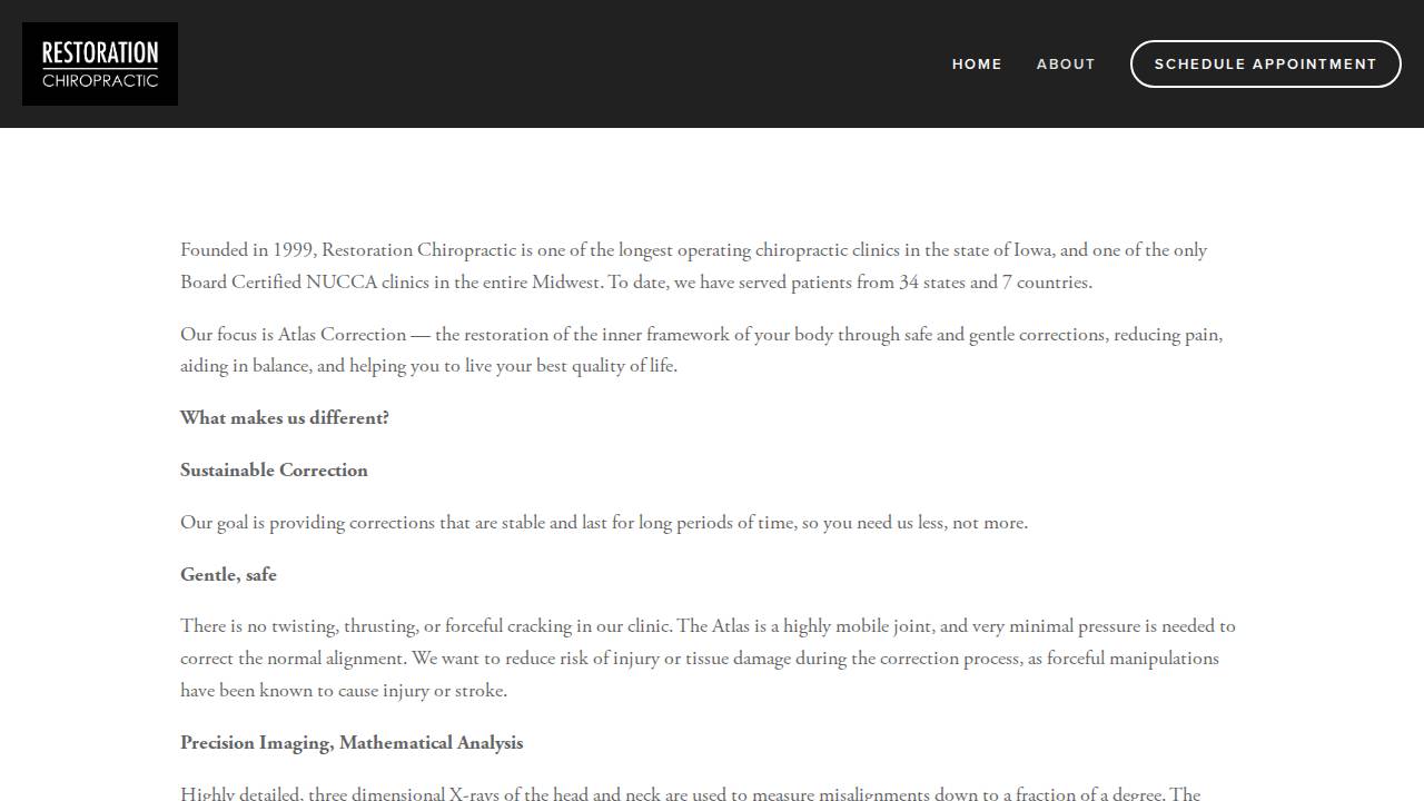 Restoration Chiropractic Plc website screenshot