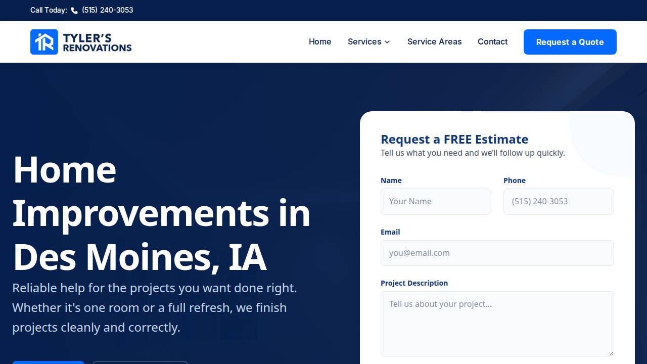 Tyler Construction LLC website screenshot