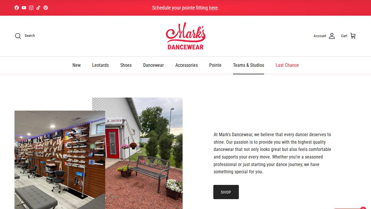 Marks Dancewear website screenshot