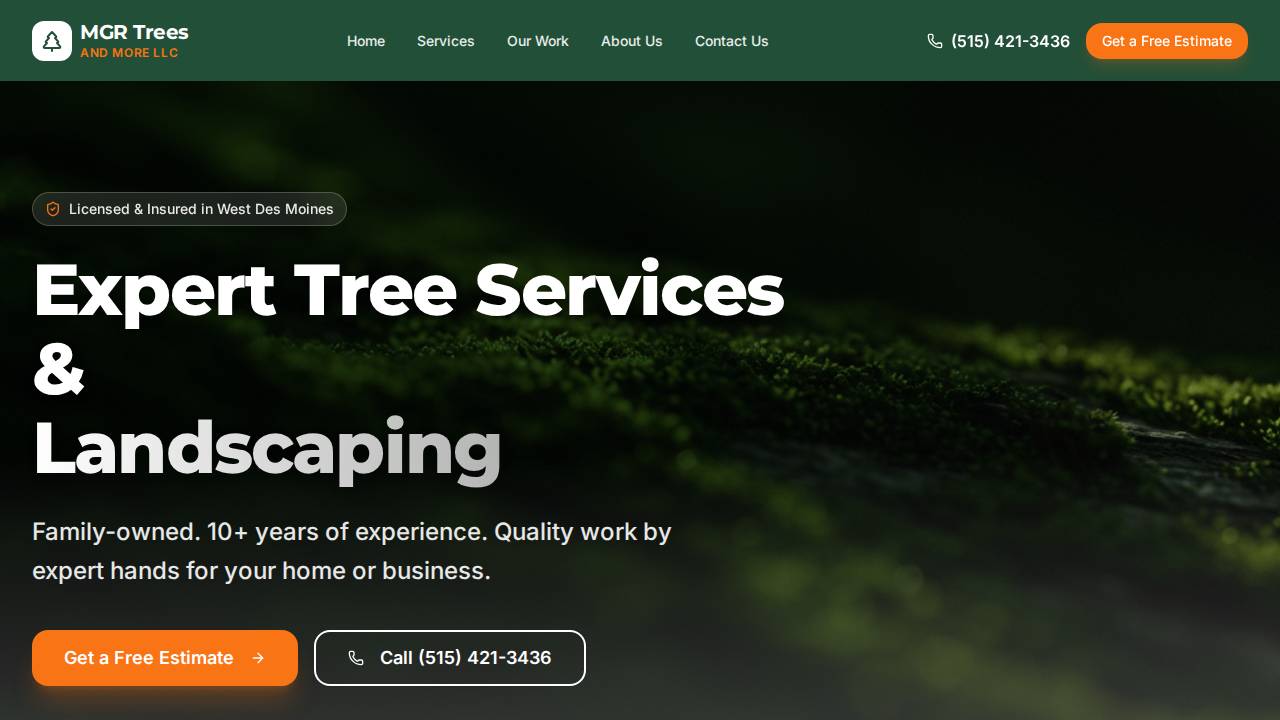 Mgr Outdoors & More Services LLC website screenshot