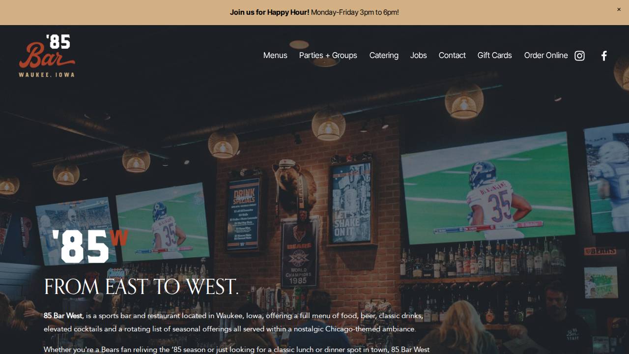 85 Bar West website screenshot