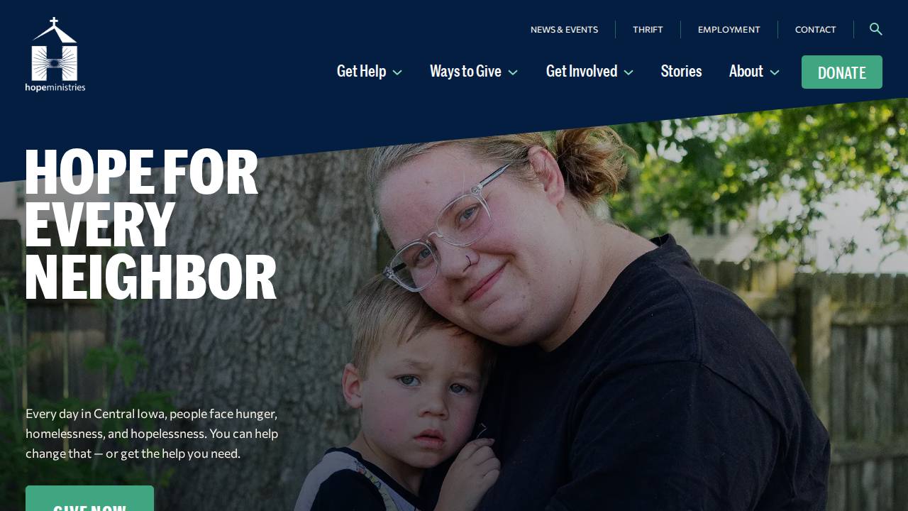 Hope Ministries website screenshot