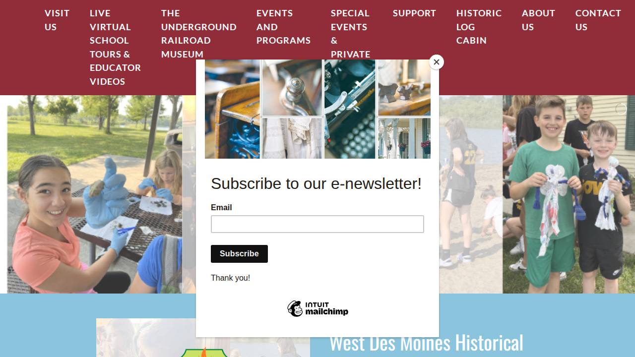West Des Moines Historical Society website screenshot