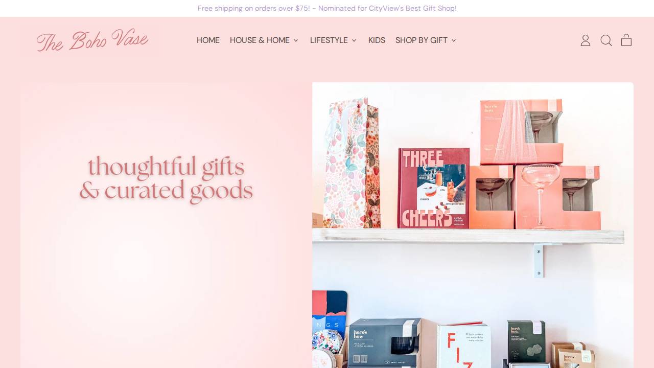 The Boho Vase LLC website screenshot