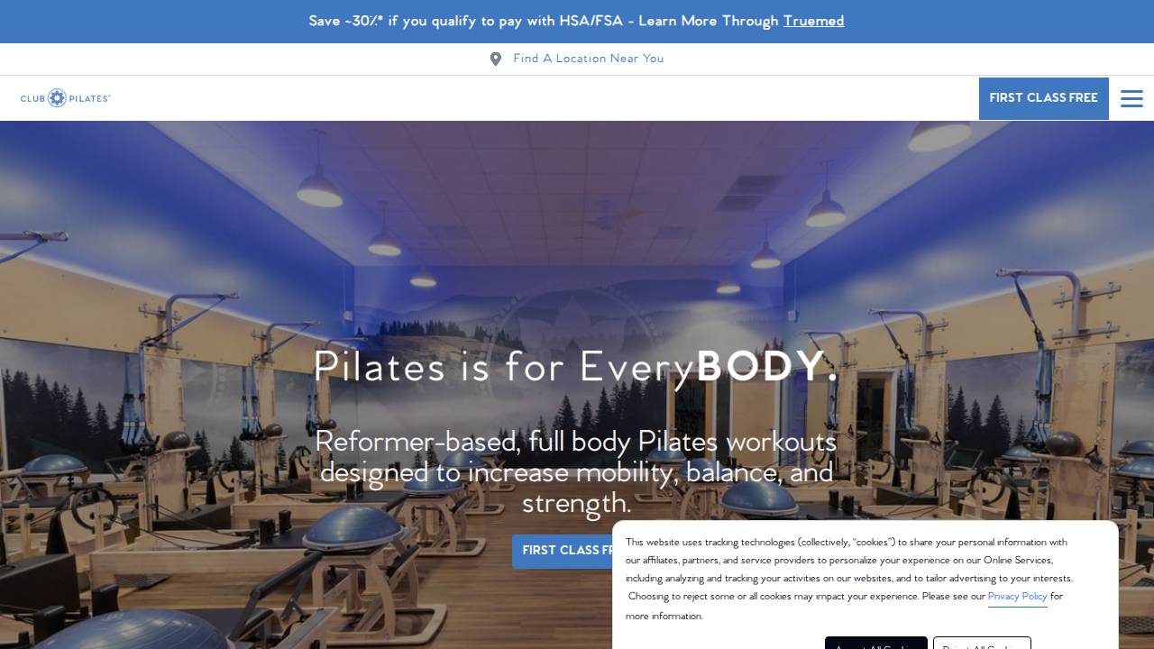 Club Pilates website screenshot