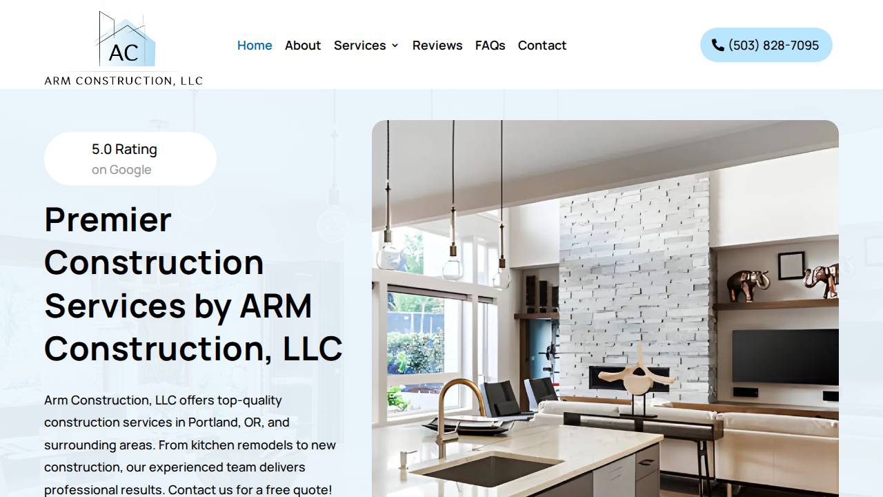 Arm Construction LLC website screenshot