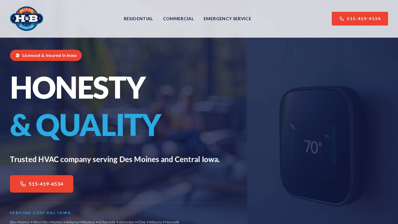 H & B Heating And Cooling LLC website screenshot