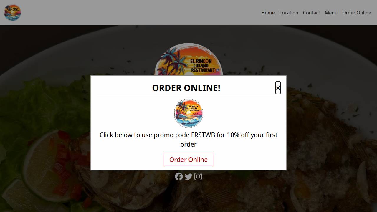 El Rincon Cubano Restaurant website screenshot