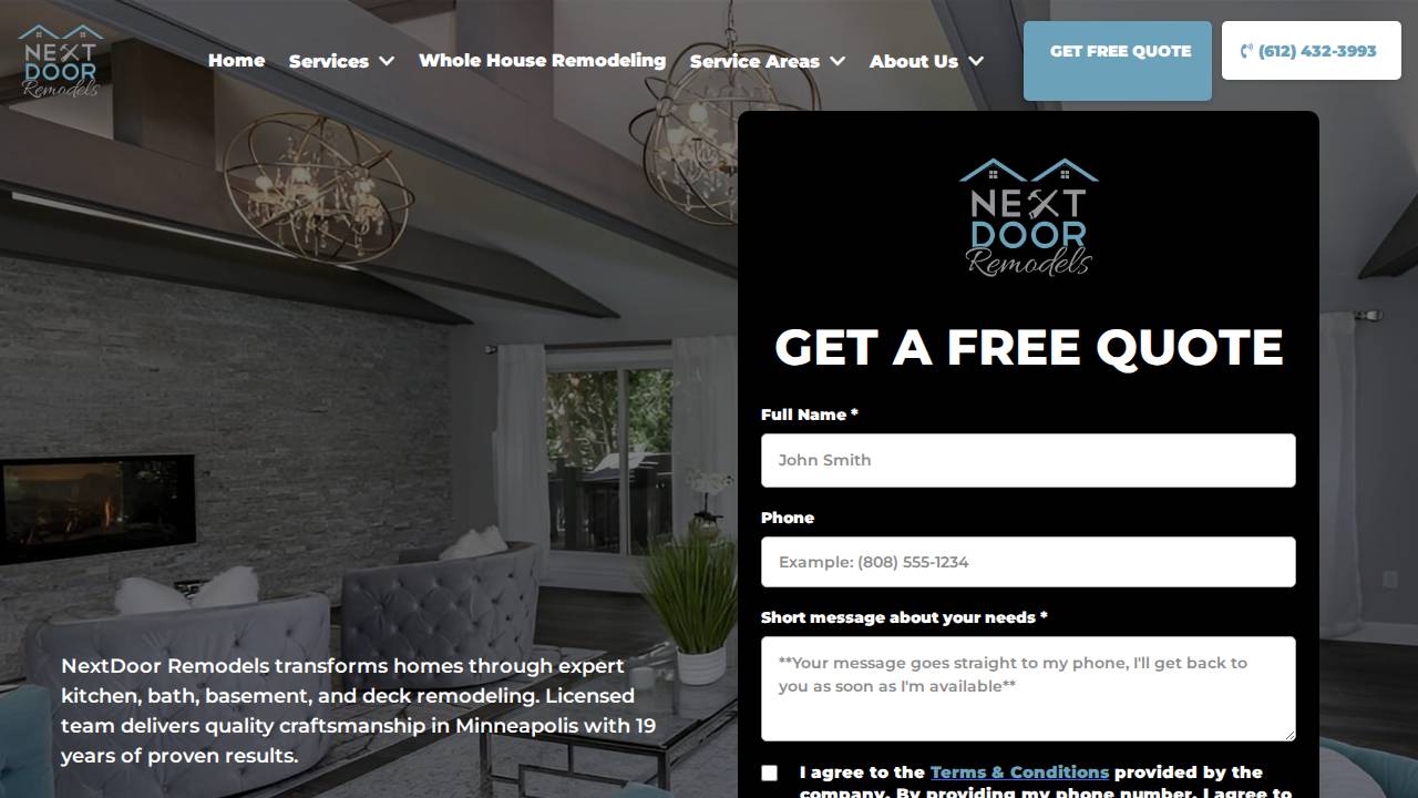 Next Door Remodeling LLC website screenshot