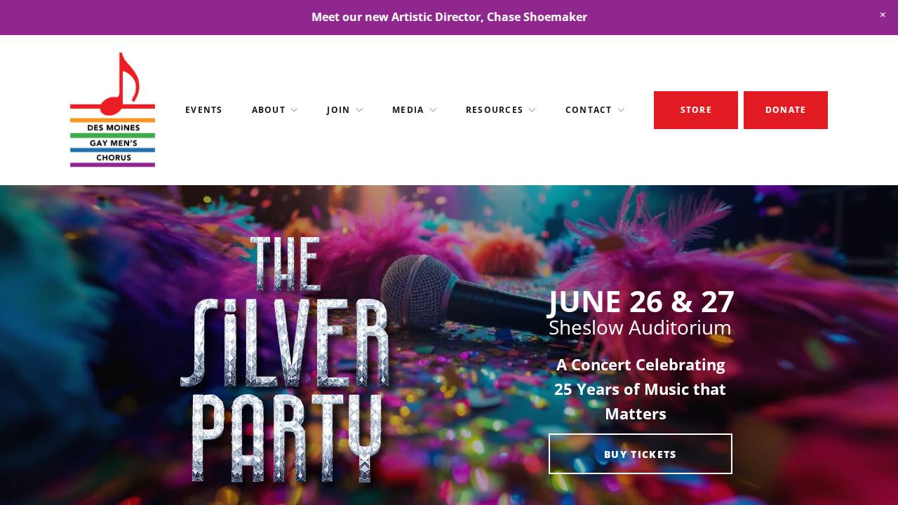 Des Moines Gay Men's Chorus website screenshot