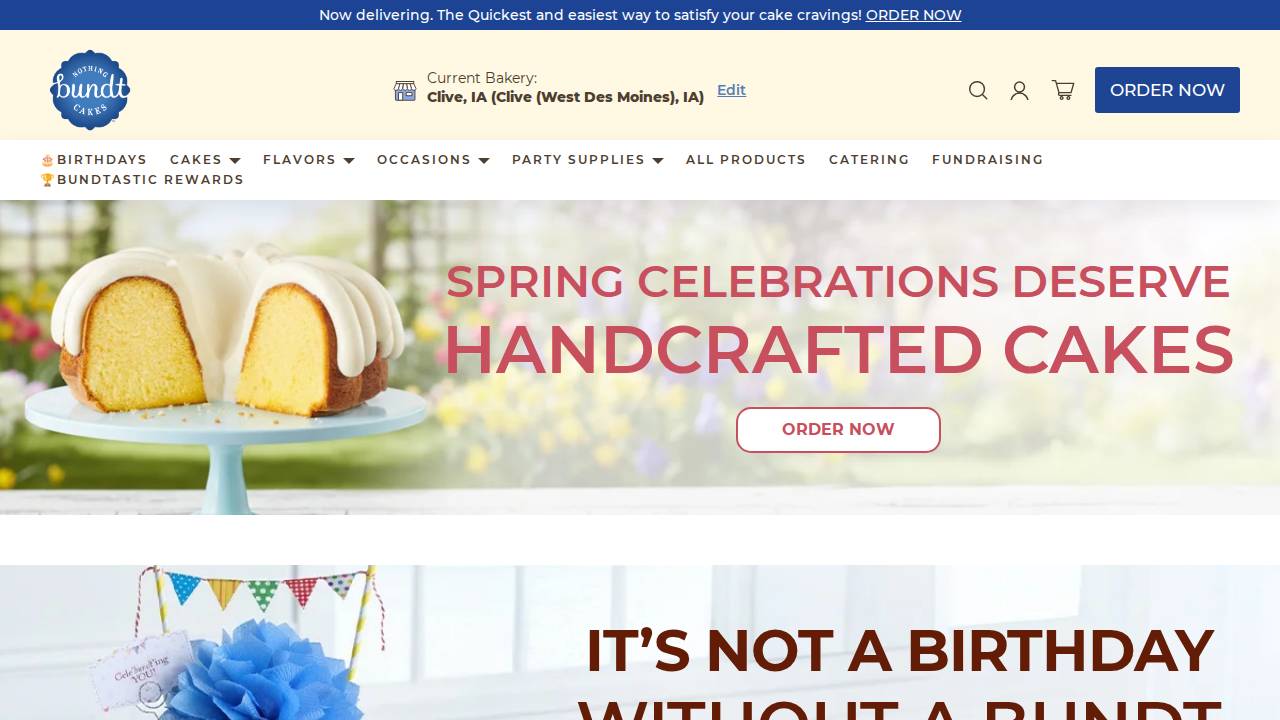 Nothing Bundt Cakes website screenshot