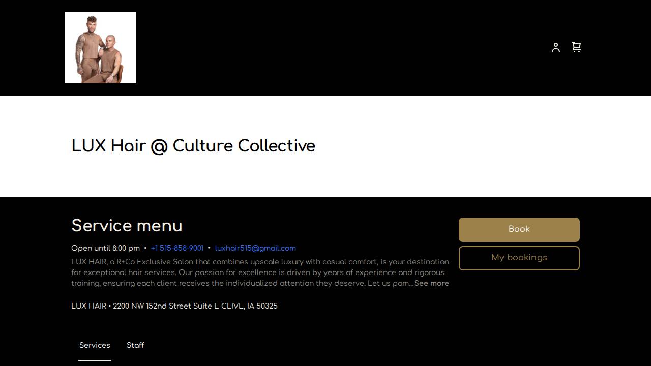 Lux Hair website screenshot
