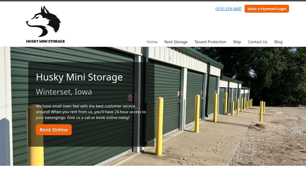 Husky Mini Storage website screenshot