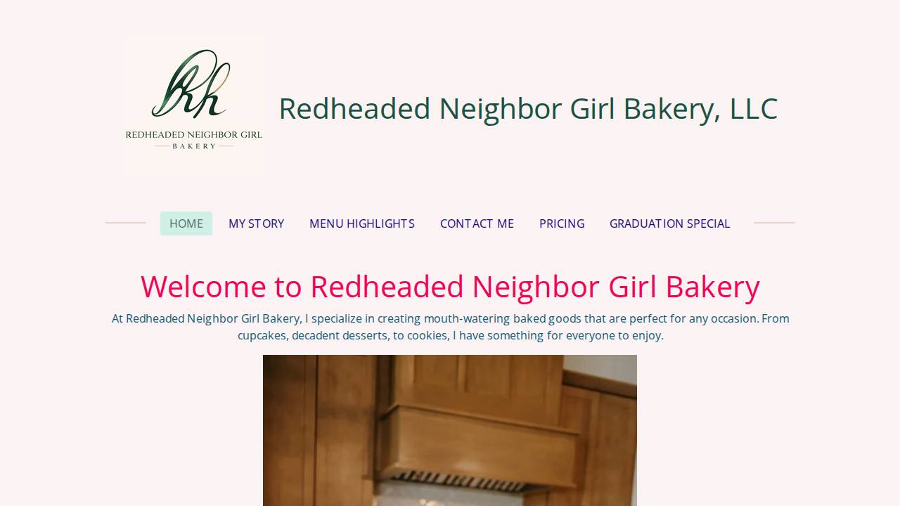 Redheaded Neighbor Girl Bakery LLC website screenshot