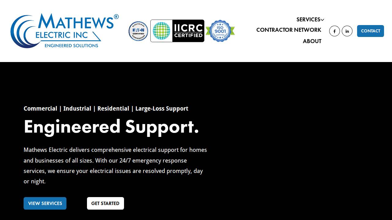 Mathew Electric LLC website screenshot