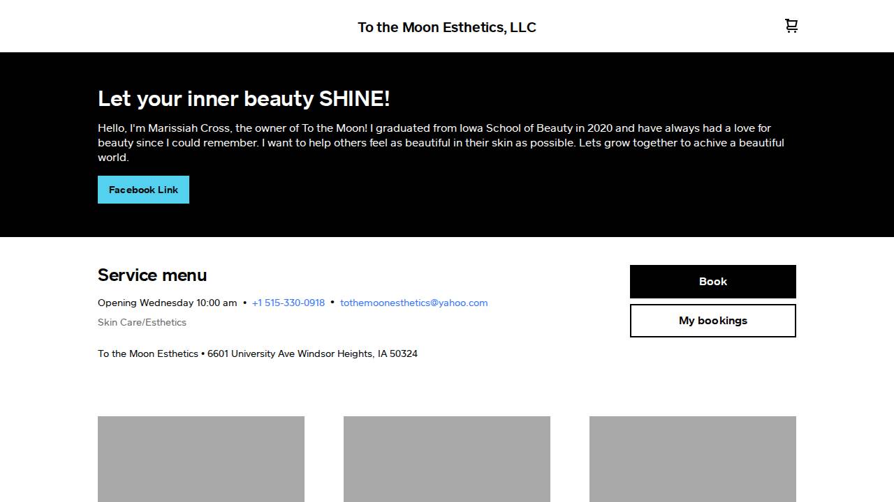 To The Moon Esthetics website screenshot