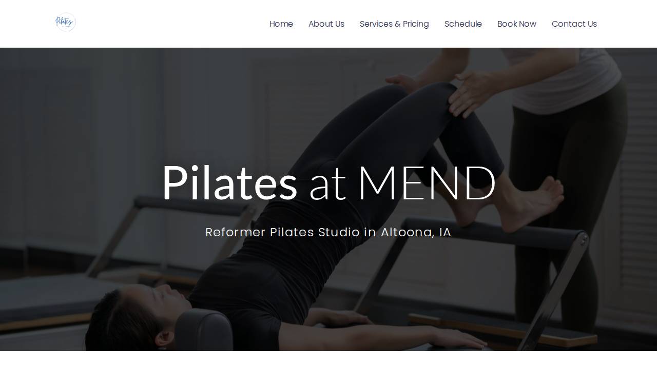 Pilates At Mend LLC website screenshot