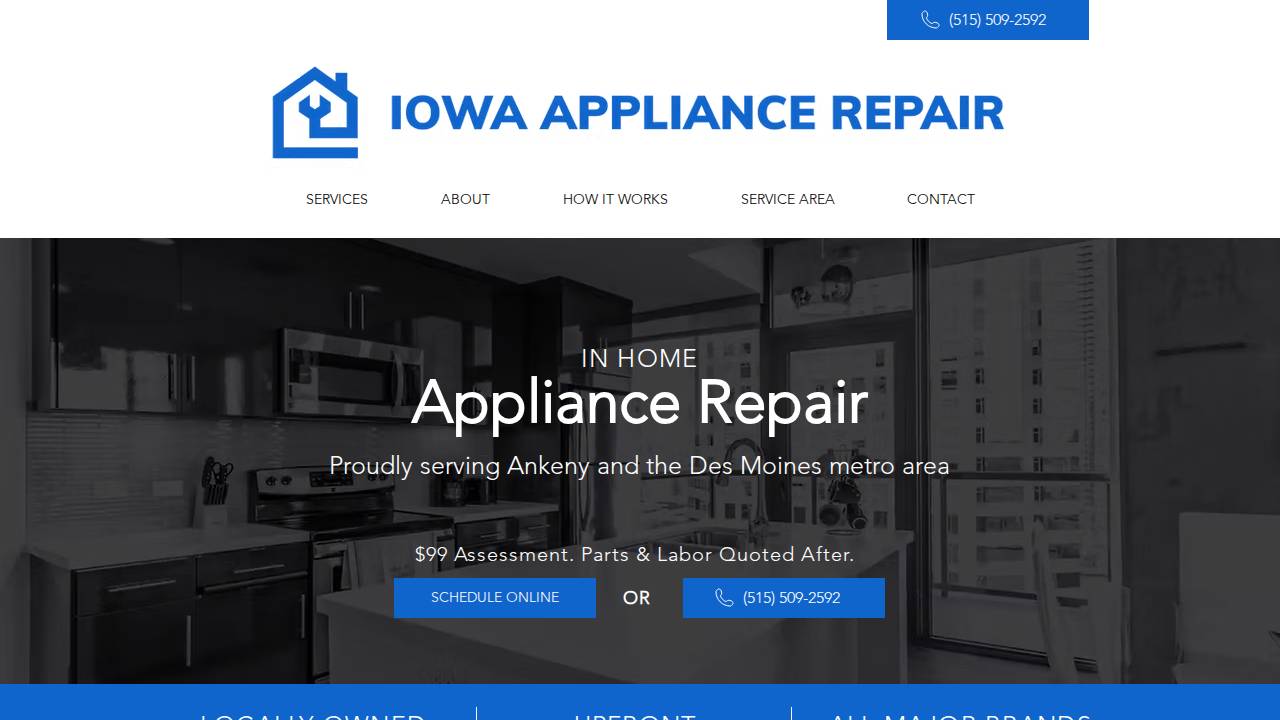 Iowa Appliance Repair website screenshot
