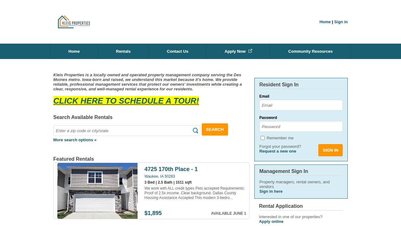 Kleis Properties LLC website screenshot