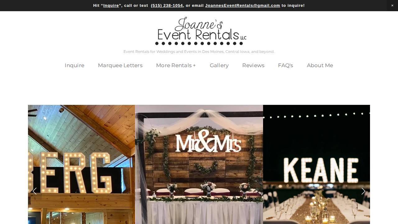 Linda Luna Catering And Party Rentals LLC website screenshot