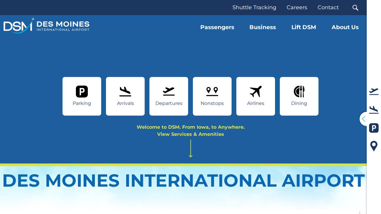 Des Moines Airport website screenshot