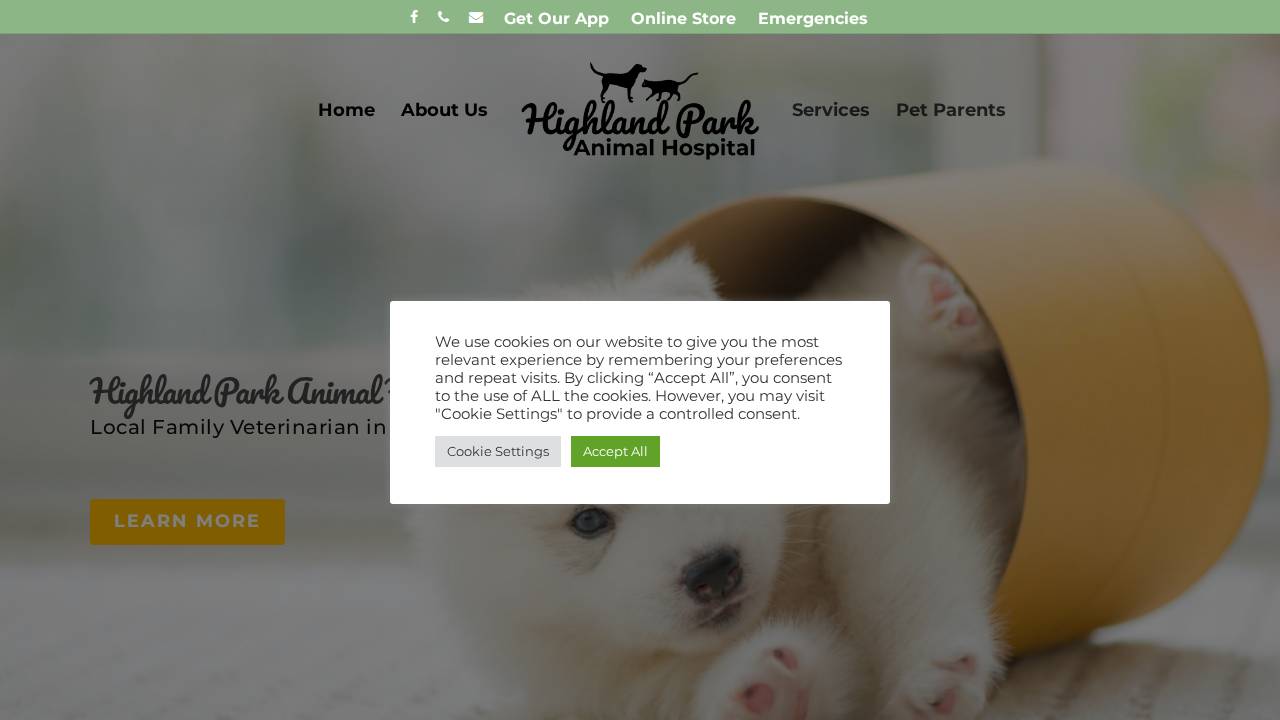 Highland Park Animal Hospital website screenshot