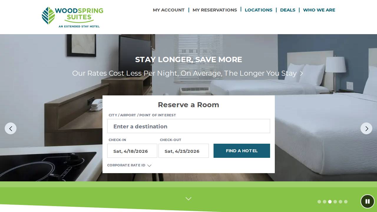 Woodspring Suites Coralville website screenshot
