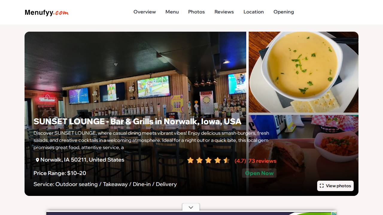 Sunset Lounge website screenshot