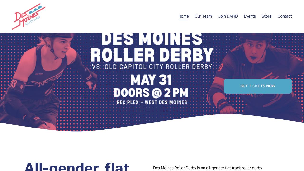 Des Moines Roller Derby website screenshot
